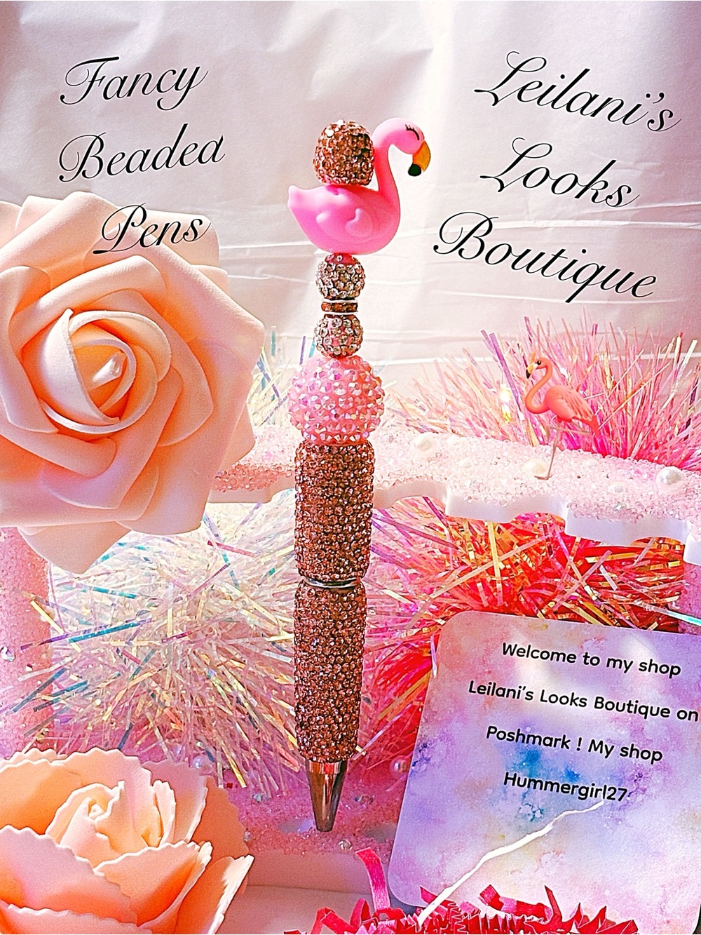 Pink Flamingo Beaded Glam Pen/Fancy beaded Pen/gifts/pink beads